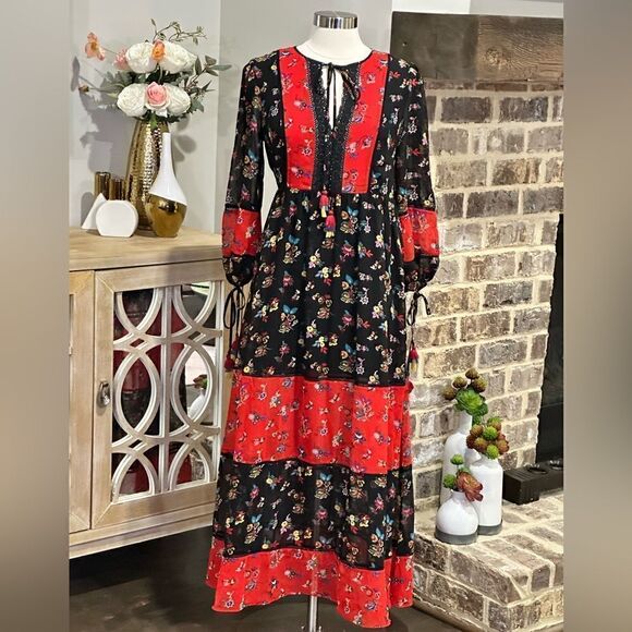 Rebecca Minkoff Women’s Floral Sheryl Maxi Dress in the Size Medium in Red/Black - Picture 15 of 16